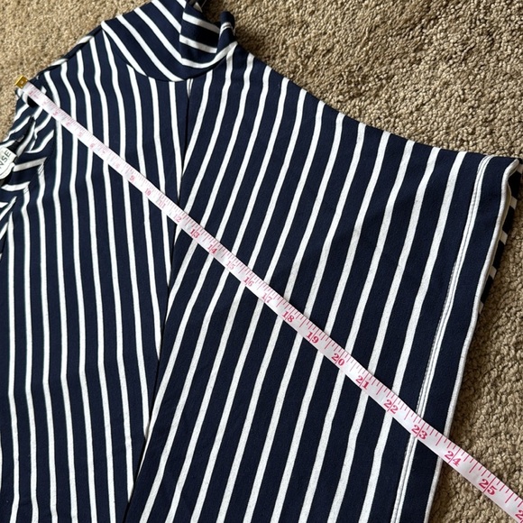 Monse Navy Blue White Striped Asymmetrical Short Sleeve T Shirt Top - Picture 4 of 7